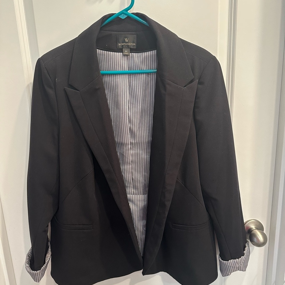 Worthington Black Blazer with Striped Interior